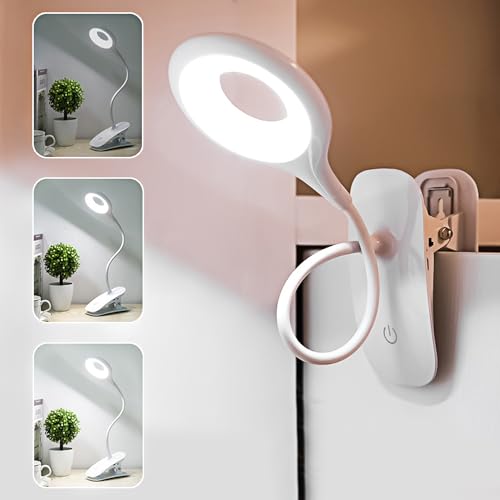 ChaneeHann Luz de Lectura, USB Recargable Lampara Pinza, Lampara Lectura Cama con 3 Niveles de Brillo, Panel Táctil Luz de Libro, Brazo Flexible Ajustable en 360° para Estudio y Trabajo