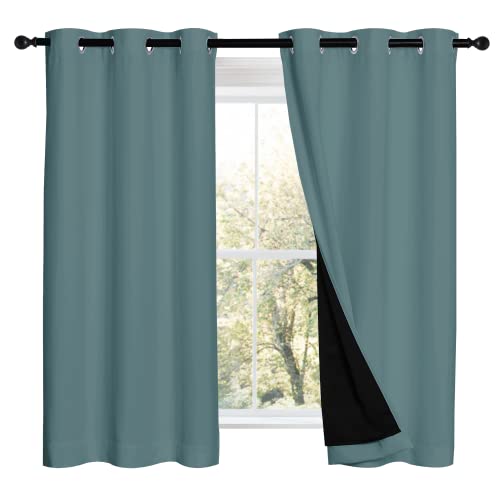 Image of NICETOWN 100% Blackout Curtains 54 inches Long, Double-Deck Completely Blackout Window Treatment Thermal Insulated Lined Drapes for Small Window (Aqua, 1 Pair, 42 inches Width Each Panel)