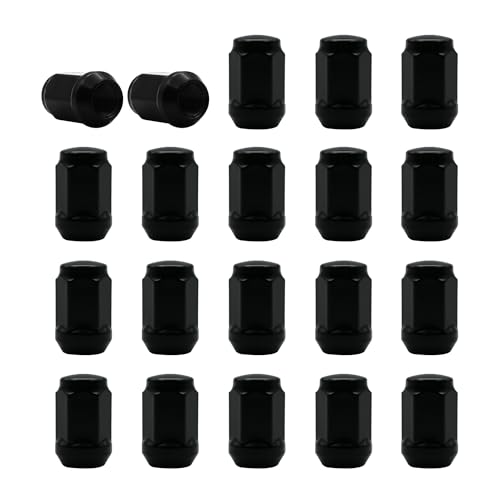 Image of 1 /2-20 Black Closed End Bulge Acorn Lug Nuts, 1.38 inch Tall 3 /4 inch Hex, 20pcs Cone Seat Lug Nuts