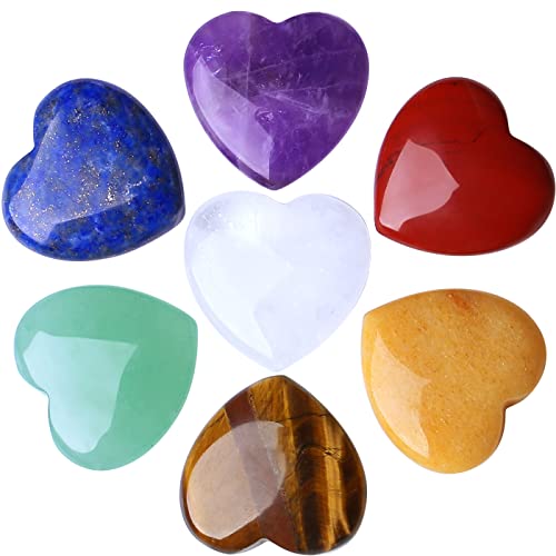 7 PCS Chakra Heart Crystals Pocket Natural Stones Polished Amethyst