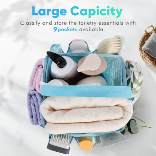 Image of EUDELE 2 Pack Mesh Shower Caddy Portable for College Dorm Room Essentials, Shower Caddy Dorm with 9-Pocket Large Capacity,Shower Bag for Beach,Swimming,Gym All Black+All Ice Blue