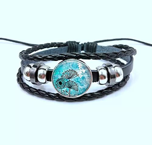 Pusteblume Leder-Armband Glas-cabochon rund 20mm Foto Motiv schwarz verstellbar 3-reihig handmade geflochten mit Perlen metallic Optik Schmuckphantasien