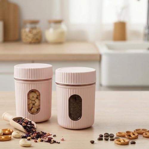 Image of Window Airtight Plastic Kitchen Storage Containers Set of 2 (500ml) | BPA-Free Food Grade Jars with Transparent Window View & Textured Grip | Dry Fruit, Spices, Pulses & Snacks (Multicolor)