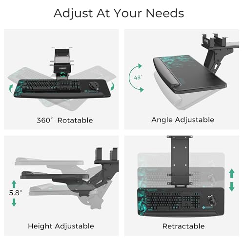 eureka ergonomic height adjustable mouse amp keyboard tray under desk 28x103939 large slide out swivel tilt computer keyboard drawer with mouse pad for gaming home office desk dual mount