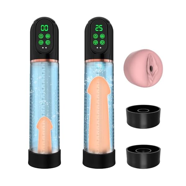 HIVEFUN Sex Spielzeug für die Männer, IPX7 Wasserdicht Penispumpe Penispumpen mit 4 Saugstufen und 3 Trainingsmodi, Penis Pumpe Taschenmuschi für die Männer Sex Toyset für Man mit 2 Silikonhülsen
