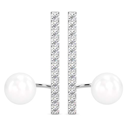 Image of CLARA 925 Sterling Silver Pearl Earrings Gift for Women & Girls | Swiss Zirconia | Screw Back | Minimal Daily Wear | Platinum Plated