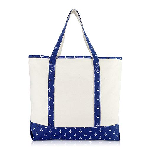 DALIX 22" Shopping Tote Bag Heavy Cotton Canvas (Zippered) Navy Blue Anchor - Image 4