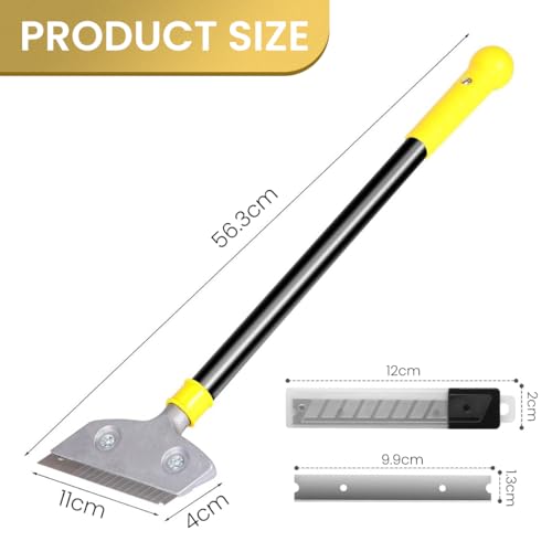 Image of HASTHIP Blade Scraper Floor and Wall Scraper 23.6 Inches Long Handle Cleaning Scraper with 10Pcs Replacement Razor Blades Heavy Duty Aluminum Alloy Cleaning Scraper for Wall, Glass, Tiles