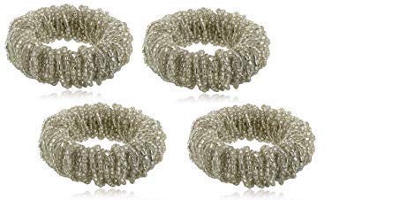 INSTOOKYD Designs| Napkin Ring Holder for Dinning Table Rings| 4 Piece Metal & Glass Beads Napkin Ring Set - Silver