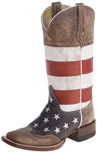 Roper Women's Merica Squared Western Boot,Red/White/Blue/Brown,9 M US