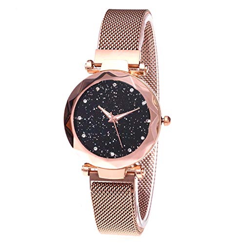 Damen Uhren, Starry Sky Damenuhren, Parkomm Frauen Sky Star Armbanduhr mit Magnet Band Schnalle für Business/Urlaub/Geburtstag Geschenke (Gold)