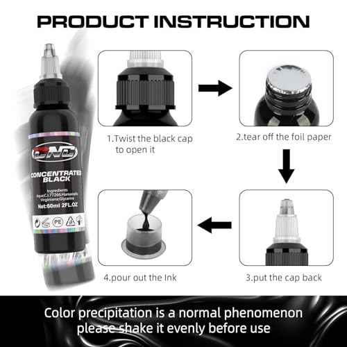 2oz Tattoo Ink Black 60ml Concentrated Black Professional Tattoo Ink Tattoo Supplies for Liner Outlining Pigment TI6003-60-030 - Image 4