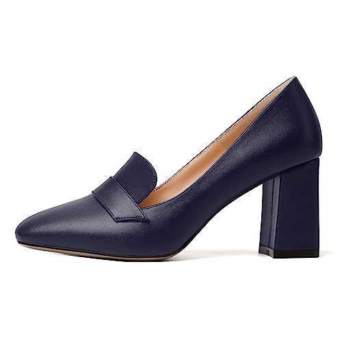 Image of MODENCOCO Womens Sexy Formal Matte Slip On Square Toe Work Block High Heel Loafers Shoes 3.5 Inch