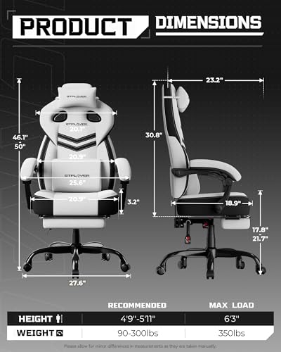 Image of GTPLAYER Gaming Chair with Footrest, Lumbar Support & Comfort Wide Seat | Big & Tall Computer Video Gamer Chair for Adults, Ergonomic High Back Office Desk Chair with Reclining, Bright Gray