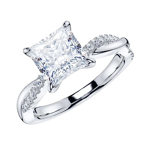 THELANDA Sterling Silver 4-Prong Petite Twisted Vine 2CT Princess Cut Genuine Moissanite Engagement Ring Promise Ring