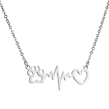 AOCHEE Stethoscope EKG Heartbeat Necklace with Puppy Palm Paw for Women Girls (Silver2)