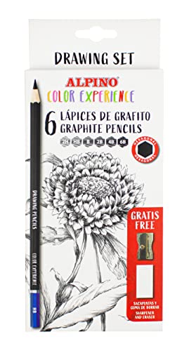Alpino Color Experience 6 Lápices de Grafito para Dibujo Artístico + Sacapuntas + Goma de Borrar | Profesionales para Regalar