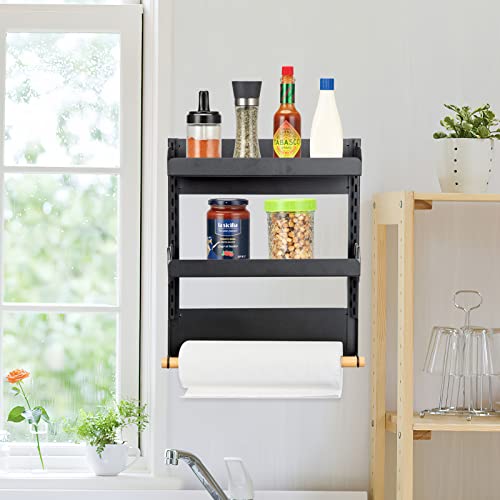 Fashionwu Magnetic Spice Rack, 2 Tier Magnetic Spice Organizer For Refrigerator, Magnetic Shelf With Paper Towel Holder For Kitchen Storage #TOP6