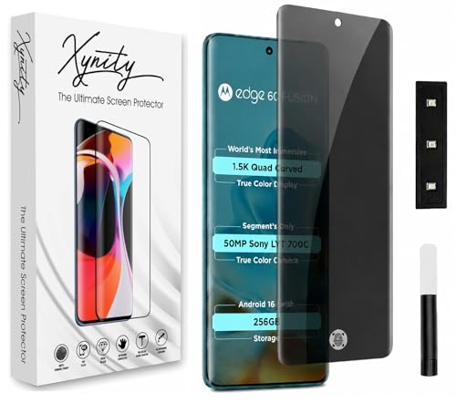 Image of Xynity Ultra Privacy Curved UV Tempered Glass Screen Protector for Motorola Edge 60 Fusion 5G : Full Screen Coverage with Easy Installation Kit (Scratch Resistant)