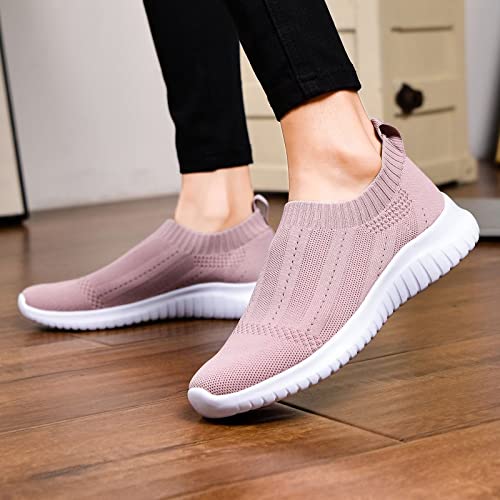 Konhill Women's Casual Walking Shoes Breathable Mesh Work Slip-On Sneakers 5 Us Mauve,35 #TOP2