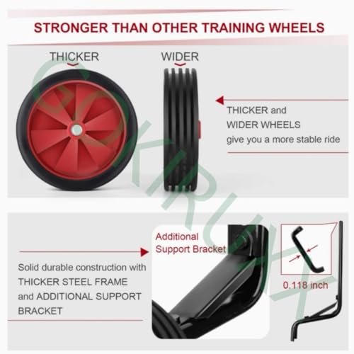 1 par de ruedas de entrenamiento para bicicleta infantil, para bicicletas de 12", 14", 16", 18" y 20", monocarril, resistente, color verde miniatura 4