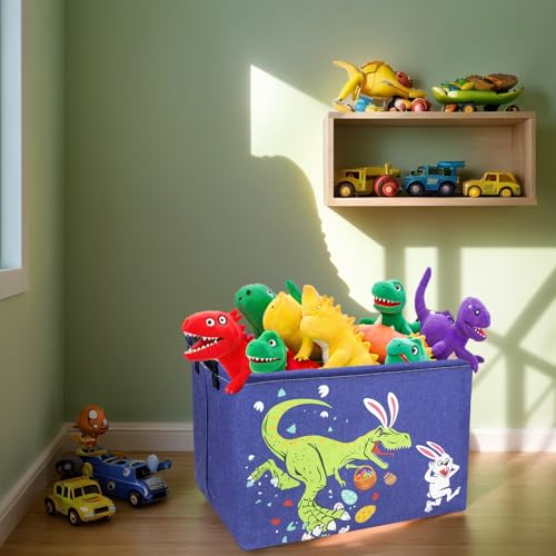 Image of Dinosaur Easter Basket for Kid Large Empty Baby Rectangular Cute Easter Gift Storage Basket Bunny Eggs Decor (Dinosaur Rabbit)
