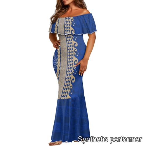 Image of Polynesian Dresses for Women Off Shoulder Maxi Dress Puletasi Samoan Dresses S-7XL