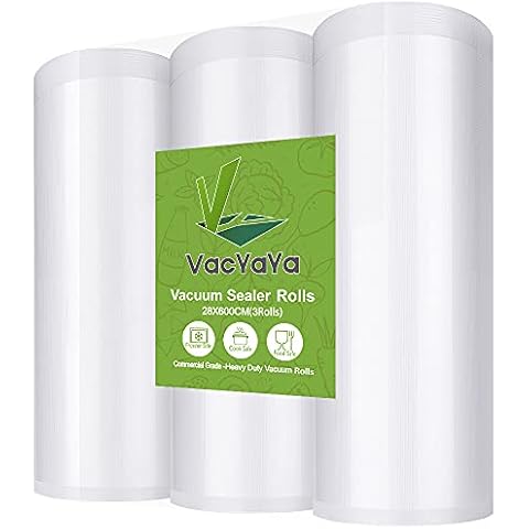 VacYaYa 3 Pack 28x600cm Rolls (Total 18m) Vacuum Food Sealer Machine Freezer Bags Rolls with BPA Free,Heavy Duty,Great for Sous Vide and Vac Seal Storage Rolls Cover