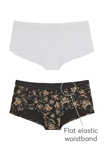 Pact Women's Organic Cotton Boy Shorts Underwear, Full Coverage Low Rise Panties, 2 Pack3