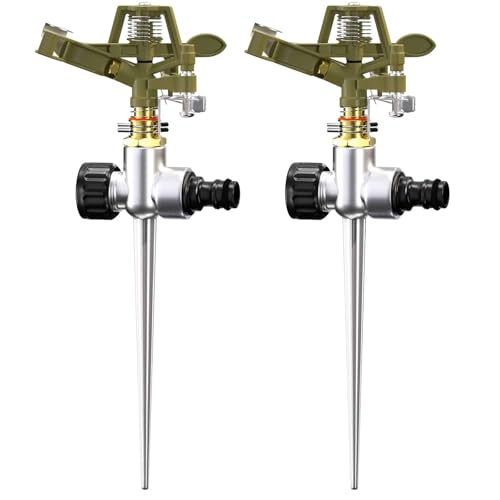 2X Arroseur Jardin Sprinkler Piquet de Terre Irrigation jusqu'à 24m 360° Embout pulvérisation irrigateur arroseur à impulsions Max. 450m²