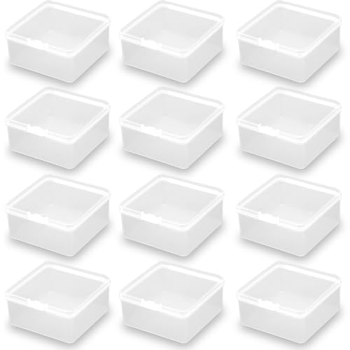 Image of 12 Pieces Square Empty Mini Clear Plastic Storage Containers (3.62 x 3.62 x 1.5 inch) with Lids for Tiny Items and Other Craft Projects