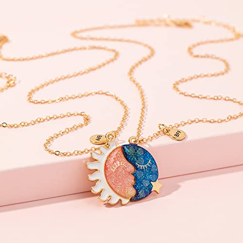 MJartoria Best Friend Necklaces BFF Necklace for 2 Friendship Valentines Day Gifts Split Sun and Moon Glow Necklace Pendant Set4