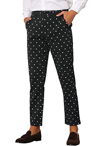 Lars Amadeus Black Polka Dots Dress Pants For Men's Flat Front Slim Fit Business Printed Tapered Trousers 36 #TOP24