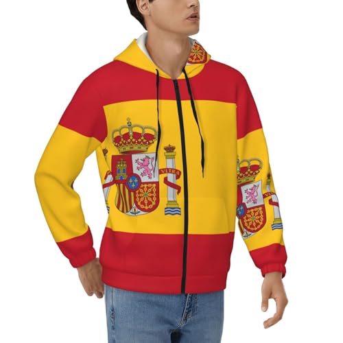 Sweat à capuche thermique homme avec drapeau espagnol et fermeture éclair