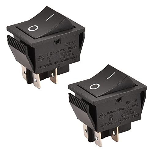 Heschen Rocker Switch ON-OFF DPST 4 Terminals 16A 250VAC Black 2Pack