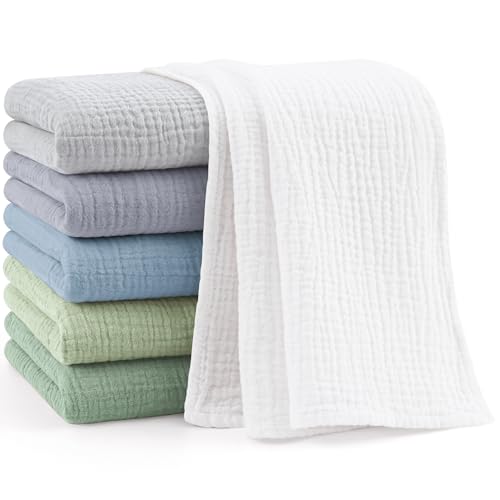Bearmoss Moltontücher Baby 100% Baumwolle Weiche Spucktücher Baby,Atmungsaktiv und Extrem Saugfähig Musselin Tuch für Saugstark Mulltücher 6er 60x60 cm (Blau Grün)
