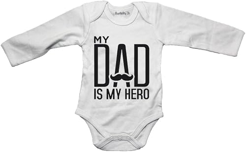My Dad is my Hero - Mustache - Baby Grow 3-6 months White Long Sleeve