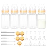 5er-Set Aufzuchtflasche Katze für Welpen & Kätzchen 150ml, Futtermilchflasche-Set mit Messskala zur künstlichen Aufzucht von Neugeborenen, BPA-Frei Milchflasche mit Reinigungsbürste & Sauger Milchgelb