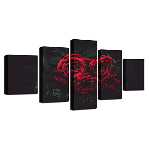 Impression sur toile romantique rose rouge 5 pièces pour votre déco