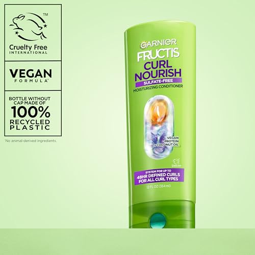 Garnier Fructis Curl Nourish Moisturizing Conditioner for Curly Hair, Plant Protein and Coconut Oil Formula, Up to 48HR of Curl Definition, Sulfate Free & Vegan, 21 Fl Oz (Packaging May Vary) - image 9