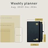 POPRUN Premium Diary 2024 Week To View 22 x 16.5 cm A5 Hardback 17 Months Mid Year Diary (Aug'23 - Dec'24) Weekly Planner - PU Leather, FSC® 100GSM Paper, Monthly Tabs - Blue Green - Image 5