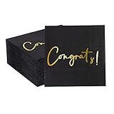 Congratulations Cocktail Napkins 50 Pack Gold Foil Congrats! Black Paper Napkins Party Supplies Disposable Bar Napkins Perfect for Engagement, Graduation, Baby Shower, Celebration Party 6.5'' x 6.5''