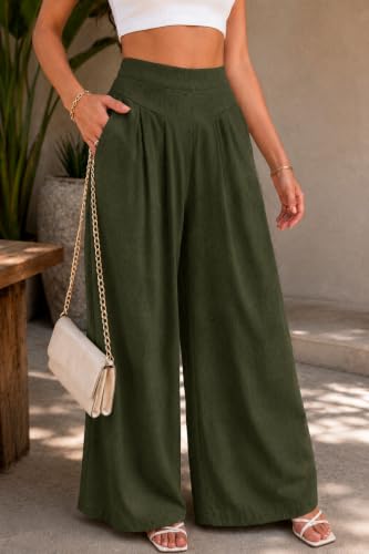 Image of Jawdrobe Women's Pure Cotton Flare Palazzo Pant | Wide Leg Trouser | Casual Office Wear | Relaxed Fit- Semi-Elastic High Waist