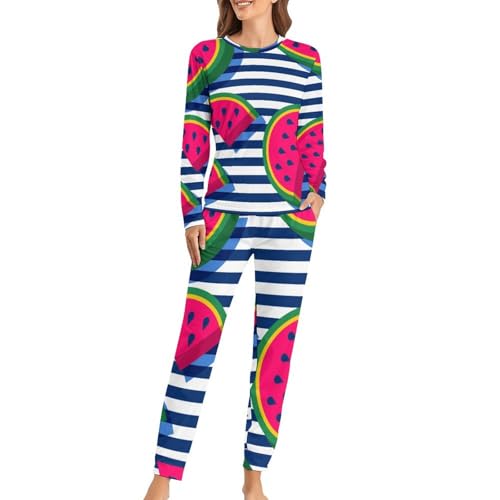 Pyjama femme pastèque sleepwear ensemble nuit t-shirt manches longues