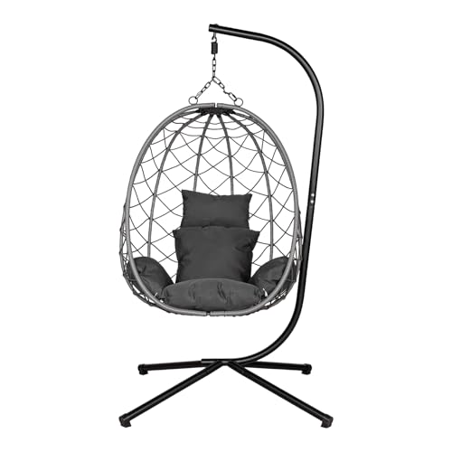 FURNITABLE Fauteuil Suspendu Interieur avec Coussin Jusqu'à 150 kg,Fauteuil Oeuf d'extérieur ou d'intérieur, Chaise de Détente pour Salon, Balcon, Jardin,...