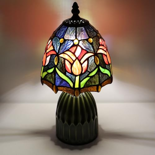 Handcrafted Tiffany-style stained-glass mushroom lamp (12.5-in red tulip) — view 3