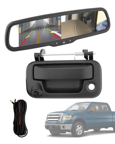 Image of Backup Camera Handle w /Rear View Mirror Monitor, Fits 04-16 Ford F150 F250 | Tailgate, Compatible with F350 F450 F550 Super Duty /Explorer, 4.3 inch Rear View, 170 Viewing Angle, Waterproof Reverse Camera