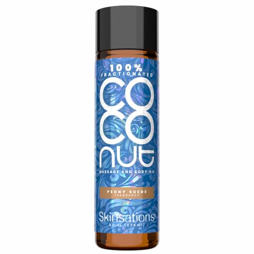 Skinsations - Scented Body Oil - Peony Suede - 100% Fractionated COCONUT Oil - Fragrance Oil for Skin, After Shower Body Oil for Women and Men, Body Moisturizer, Bath Oil, Hydrating Massage Oil