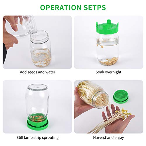 Sprouting Jars Kit Set,Wide Mouth Mason Jar with Plastic Sprouting Lids and Water Trays ,Set of 2,Seed Sprouting Kit for Growing Bean Sprouts,2 Color - Thumbnail 6
