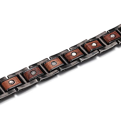 RainSo Mens Natural Wooden Design Magnetic Therapy Health Care Bracelet for Arthritis Adjustable with Gift Box (Red Sandalwood) - Thumbnail 4